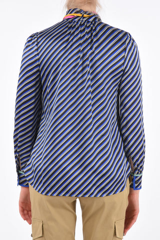 Silk Striped Tie Neck Shirt