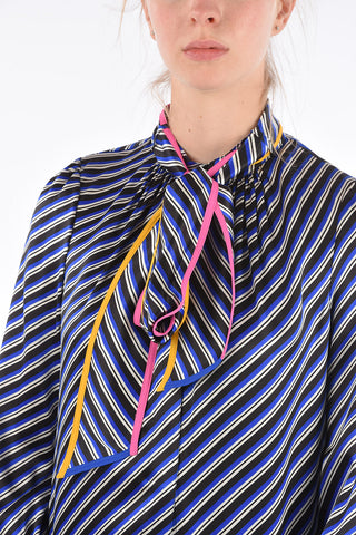 Silk Striped Tie Neck Shirt