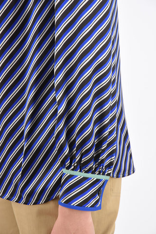 Silk Striped Tie Neck Shirt
