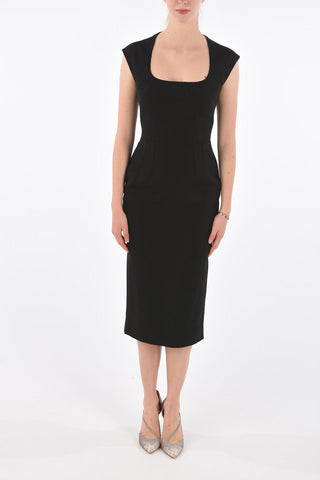 Vestito Midi con Scollo Quadrato 