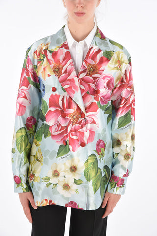 Printed Silk Double-Breasted Blazer