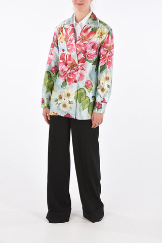 Printed Silk Double-Breasted Blazer