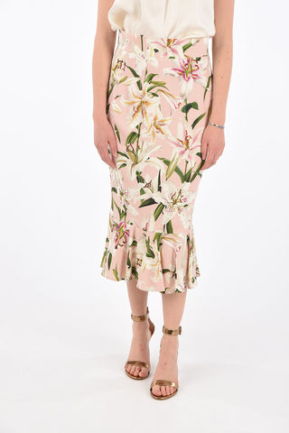 Printed Peplo Hem Midi Skirt