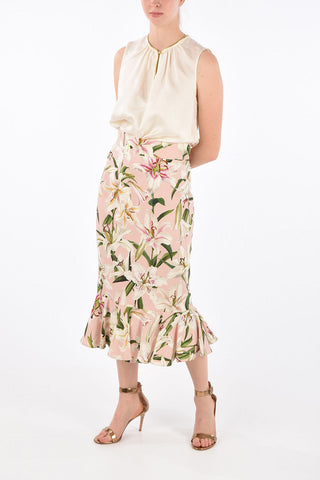 Printed Peplo Hem Midi Skirt