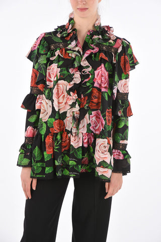 Blusa Drappeggiata con Stampa Floreale