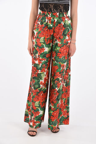 Floral Printed Silk Palazzo Pants