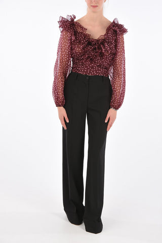 Polka Dot Silk Cascade Collar Blouse