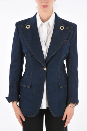 DENIM Jewel Button Peaked Lapel Blazer