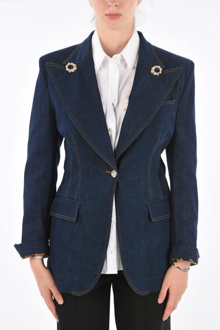 DENIM Jewel Button Peaked Lapel Blazer