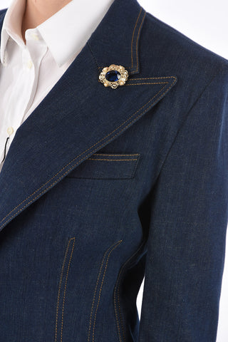 DENIM Jewel Button Peaked Lapel Blazer