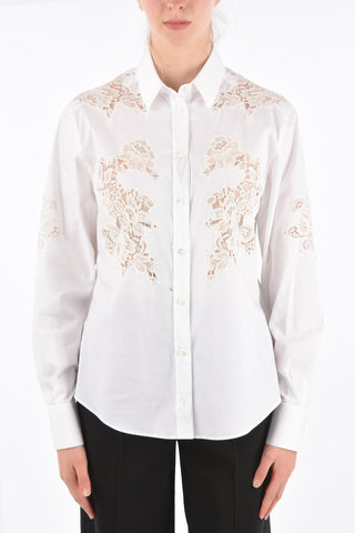 Lace Embroidered Spread Collar Shirt