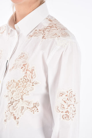 Lace Embroidered Spread Collar Shirt
