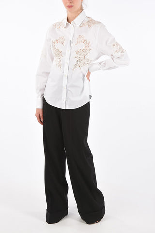 Lace Embroidered Spread Collar Shirt