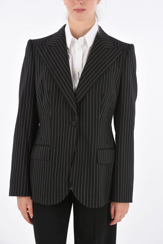 Pinstriped Peaked Lapel Blazer