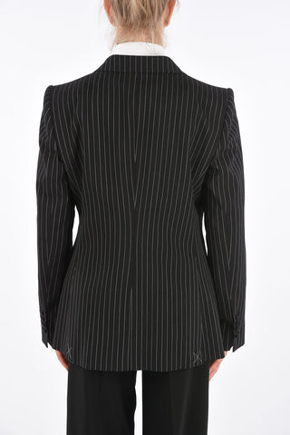 Pinstriped Peaked Lapel Blazer