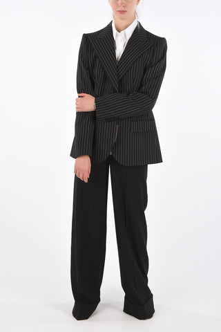 Pinstriped Peaked Lapel Blazer