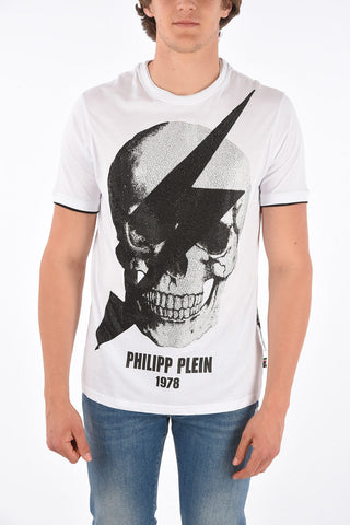 Rhinestone Embellished Skull Platinum cut T-shirt
