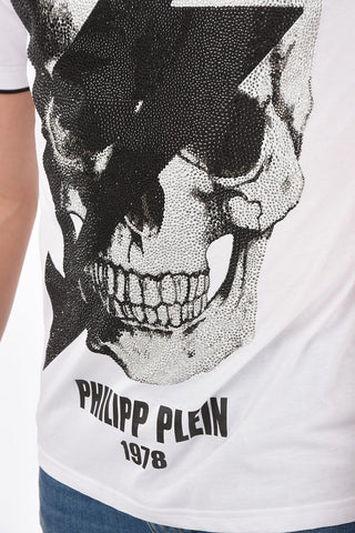 Rhinestone Embellished Skull Platinum cut T-shirt