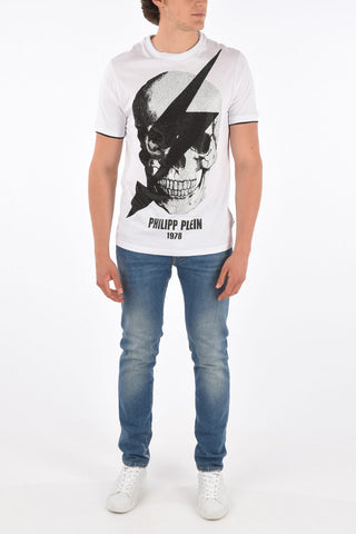 Rhinestone Embellished Skull Platinum cut T-shirt