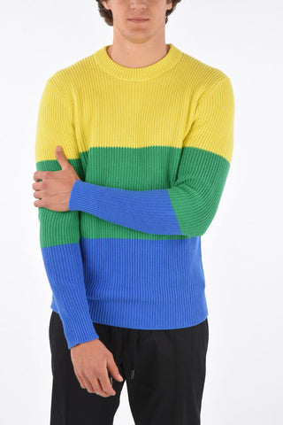 Color Block Cotton Crew-neck Sweater
