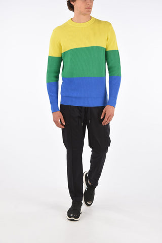 Color Block Cotton Crew-neck Sweater