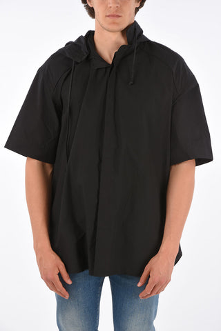 mandarin collar oversized shirt with removable hood