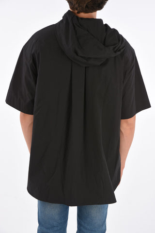 mandarin collar oversized shirt with removable hood