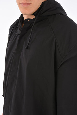 mandarin collar oversized shirt with removable hood