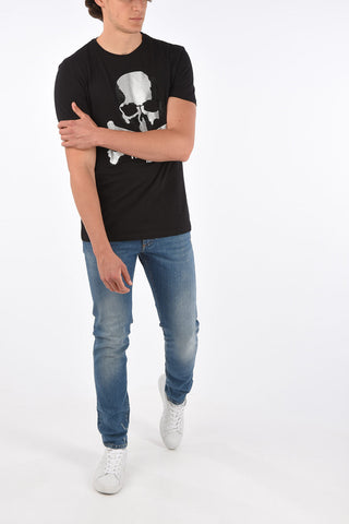 HOMME T-shirt girocollo con teschio strass