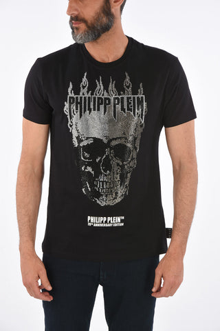 HOMME Crew-neck t-shirt with rhinestone embellished skull