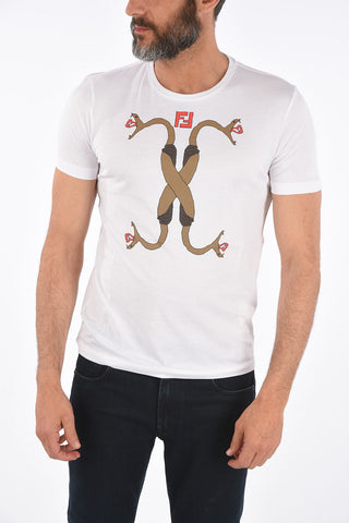 Crew-neck t-shirt with printed snake
