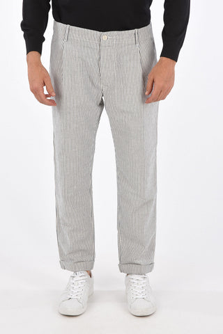 Striped single pleat trousers