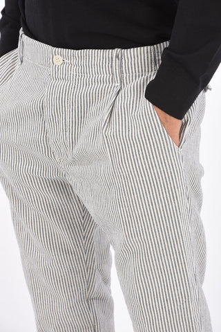 Striped single pleat trousers