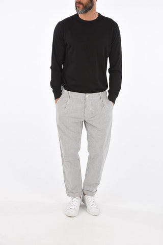 Striped single pleat trousers