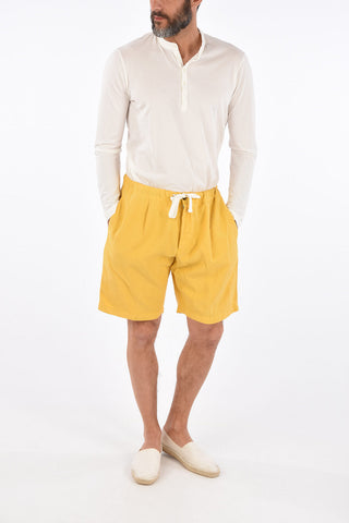 single pleat drawstring waist bermuda shorts