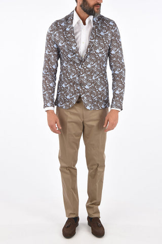 CC COLLECTION floral-print flax center vent 2-button blazer drop 8R