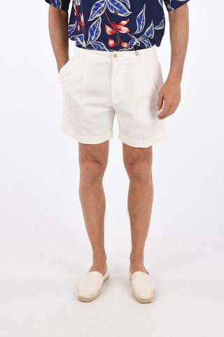 Stretch cotton double pleat shorts