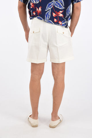 Stretch cotton double pleat shorts