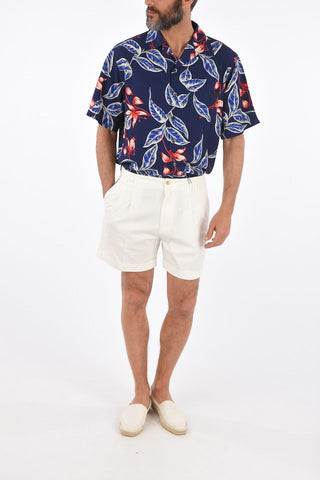 Stretch cotton double pleat shorts