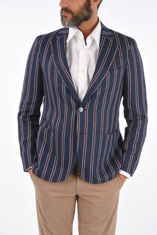 CC COLLECTION striped flax REWARD side vents 2-button blazer drop 7R