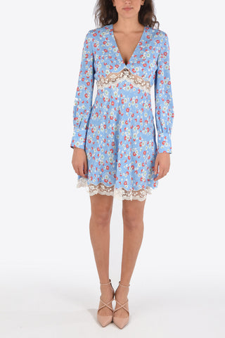 floral-print above knee  shirtdress with lace details