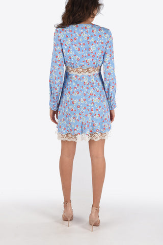 floral-print above knee  shirtdress with lace details
