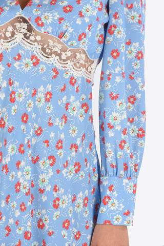 floral-print above knee  shirtdress with lace details