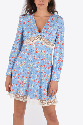 floral-print above knee  shirtdress with lace details