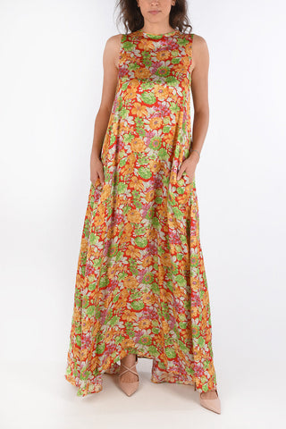 floral-print maxi dress with side pockets