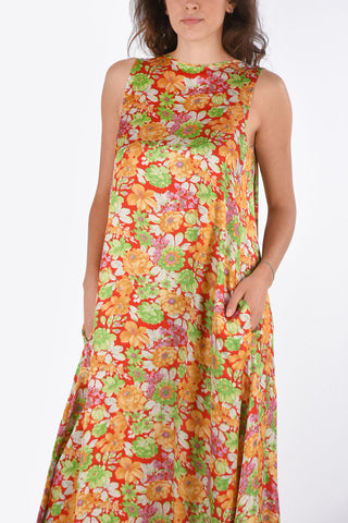 floral-print maxi dress with side pockets