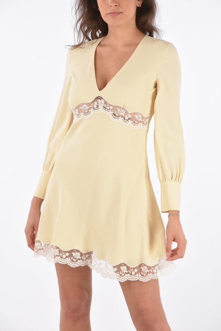V neck mini pinafore dress with lace details