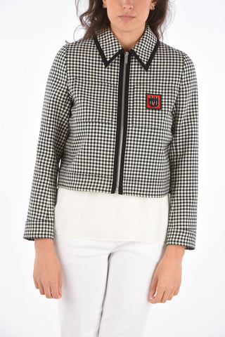 gingham check Twill full zip blazer