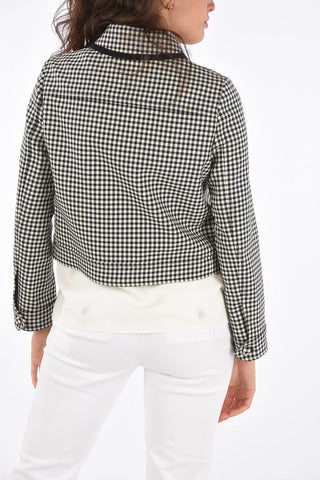 gingham check Twill full zip blazer