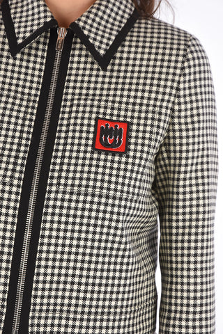 gingham check Twill full zip blazer